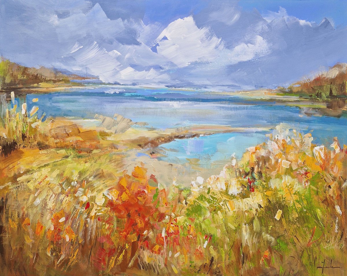 Impressionistic Landscape Acrylic Painting By Irina Laube, 39 X 31, Touch Of The Wind, Original Artwork