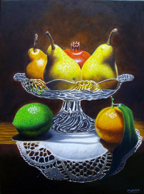 Cup of pears in chiaroscuro by Jean-Pierre Walter