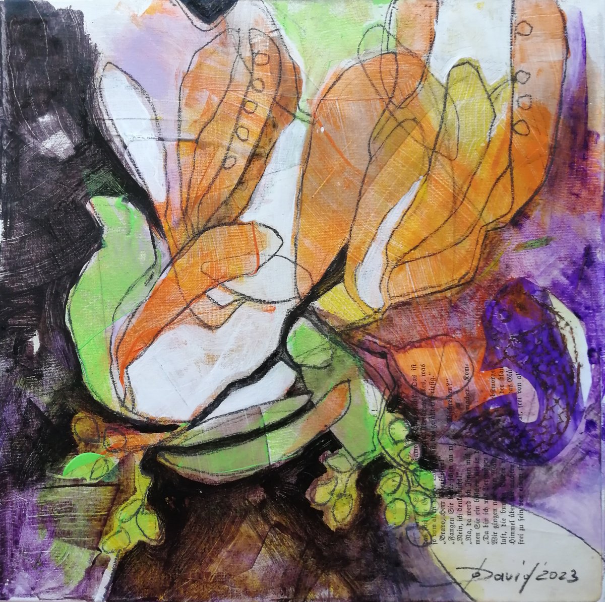 Still Life Painting By Olga David, 14 X 14", Dried Cut Flowers, Original Artwork