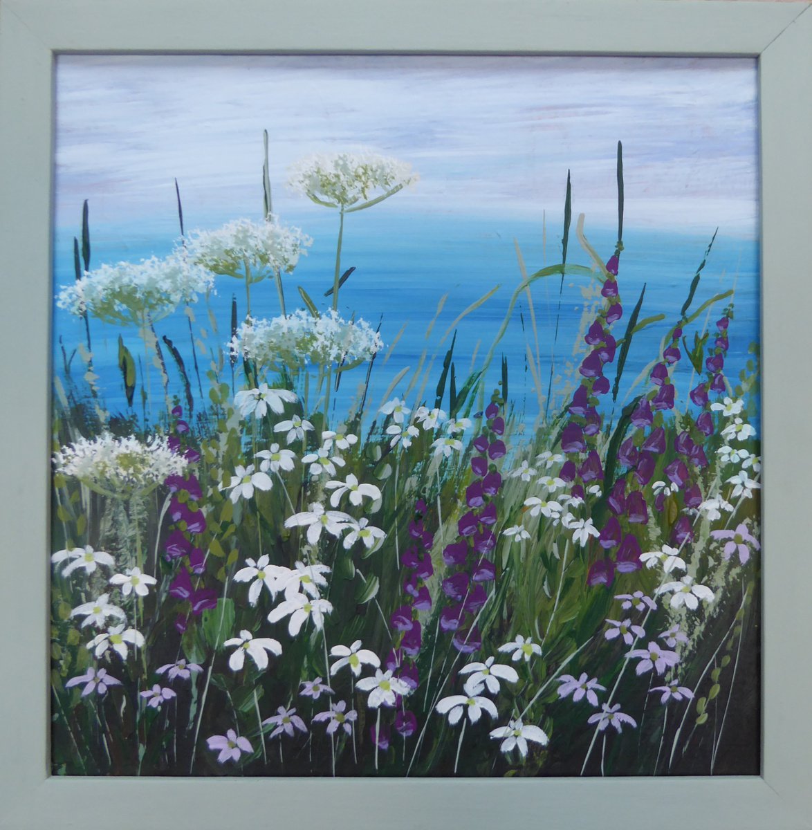 Cornish coast, wildflowers Acrylic painting by Elaine Allender | Artfinder