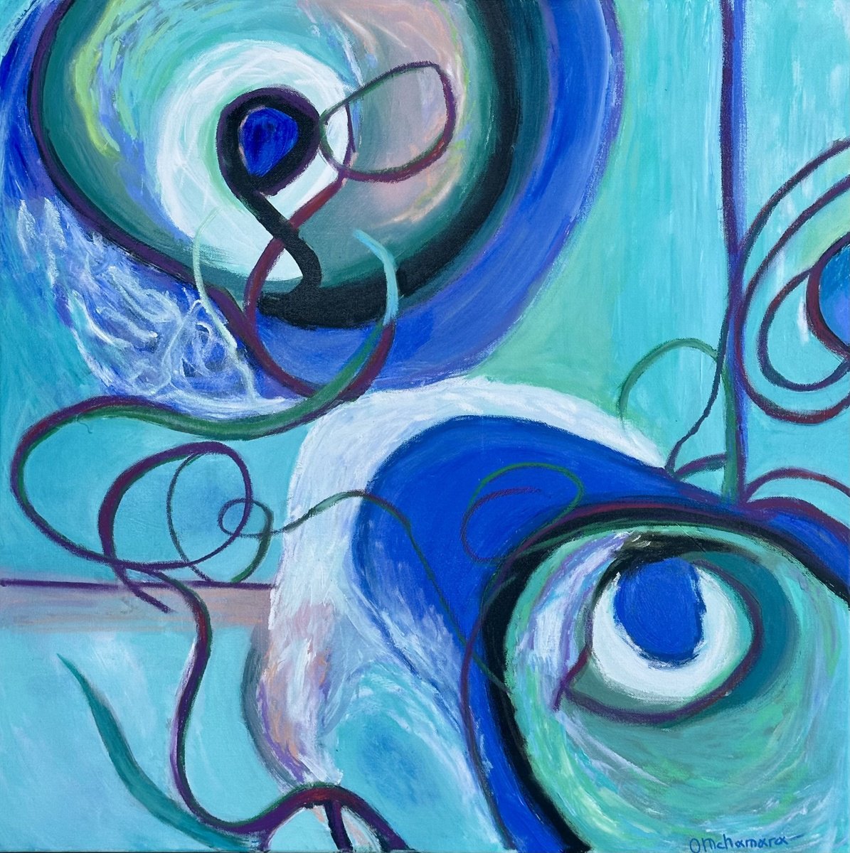 Expressive Abstract Oil Painting By Olga Mcnamara Biennaleartist, 31 X 31", From Stillness, Original Artwork