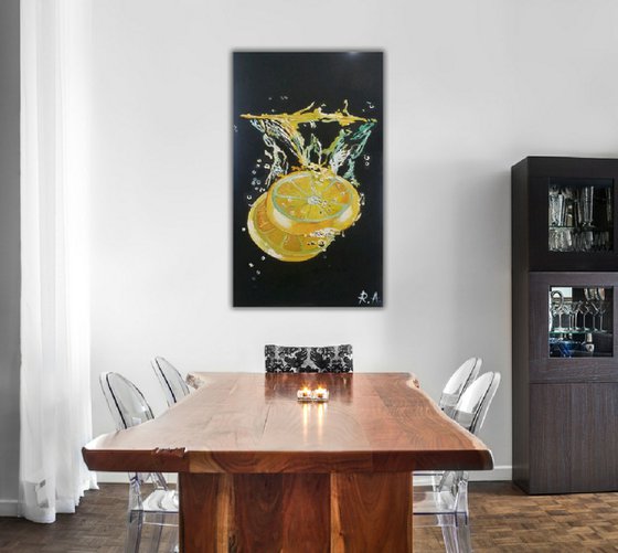 Lemons with water splash 30*50 cm