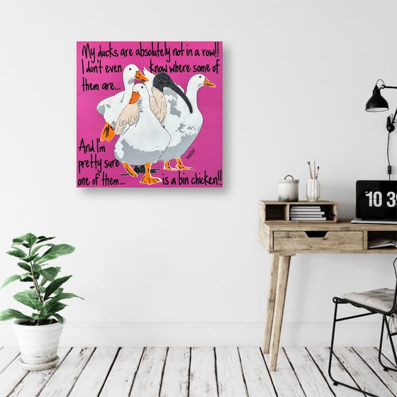 Ducks in a Row Magenta Bin Chicken 61 x 61cm