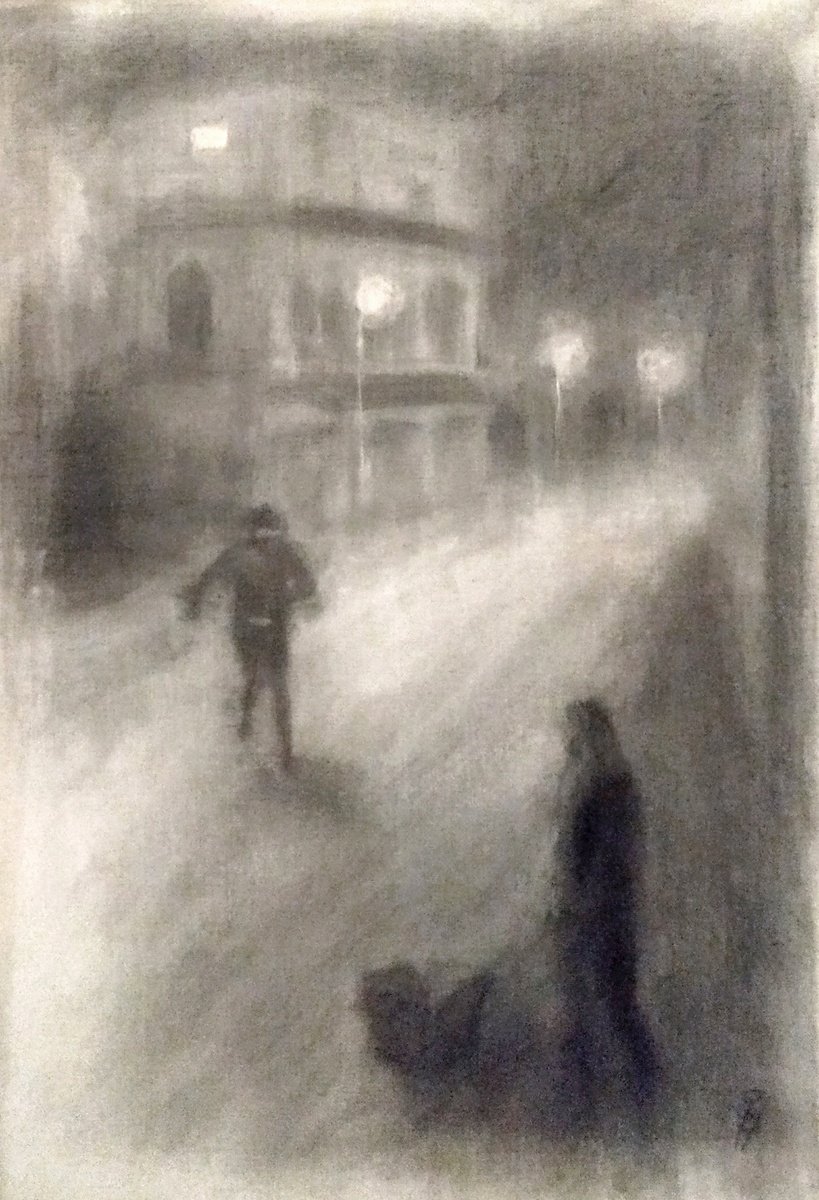 Expressive Portrait Charcoal Drawing By Sbboursot, 15 X 22", The Meet 10, Original Artwork