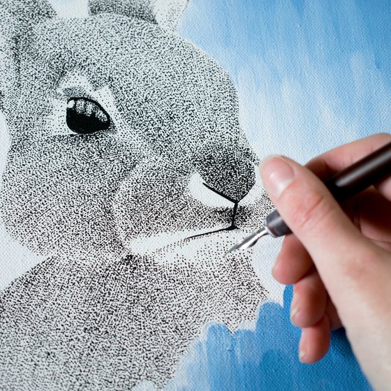 The Dreamy Blue Bunny Painting on Canvas