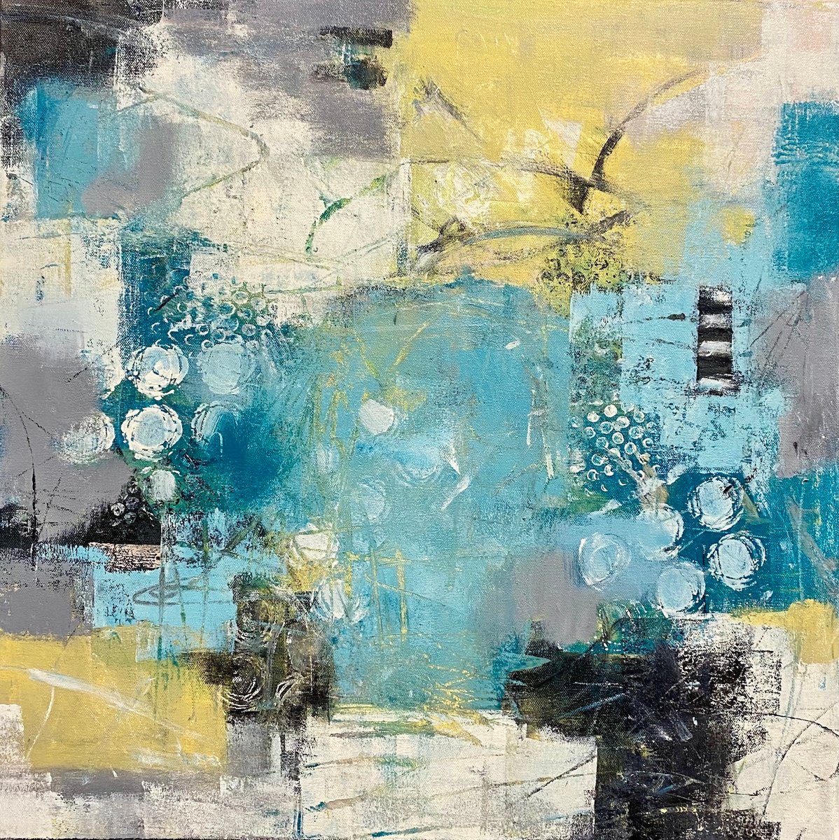 Organic Abstract Acrylic Painting By Shellie Garber, 24 X 24", Tide Pool, Original Artwork