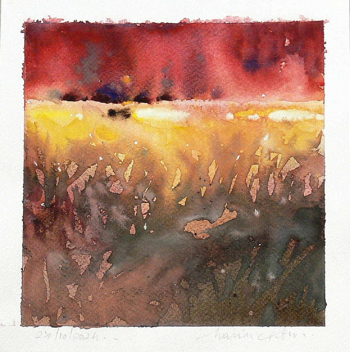 Expressive Abstract Watercolour By Marin Victor, 7 X 7", Abstraction, Watercolor Art., Original Artwork