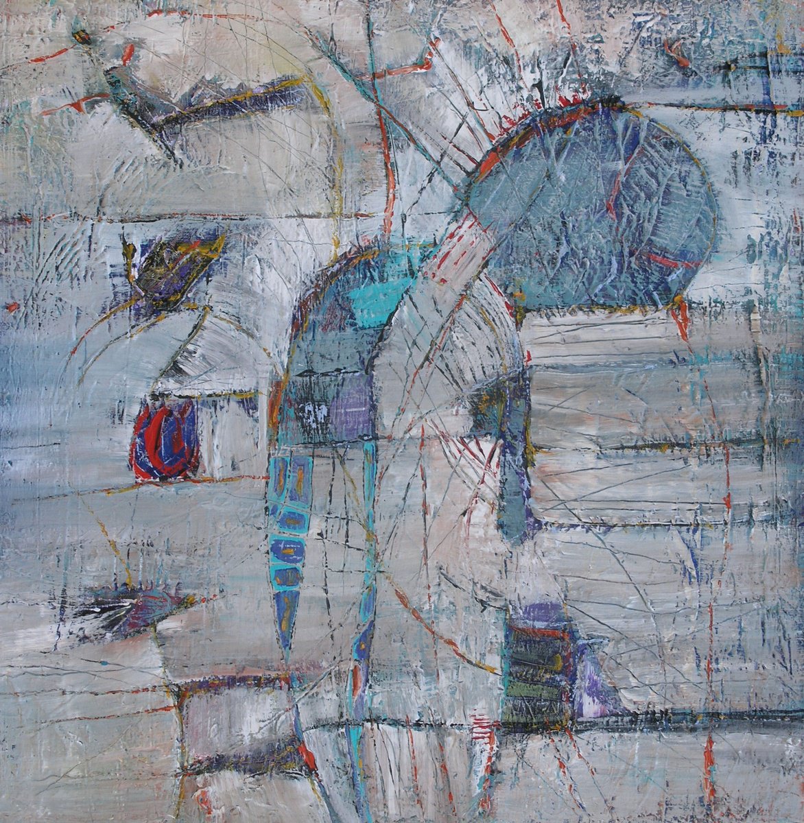 Organic Abstract Acrylic Painting By Loretta Kaltenhauser, 40 X 40", Despondent, Original Artwork