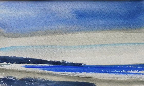 COVE, EAST PRAWLE, DEVON. Original Watercolour Impressionistic Seascape Painting. With mount / mat.