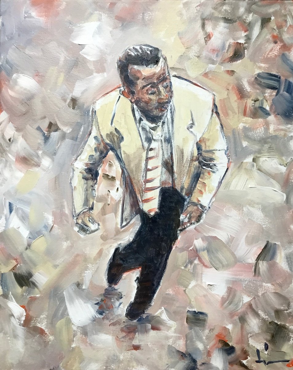 Expressive Portrait Acrylic Painting By Dominique Deve, 16 X 20, Drunkenness, Original Artwork