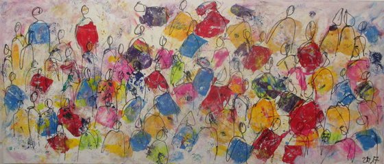 abstract all colored people Oilpainting 23,6 x 55,1 inch