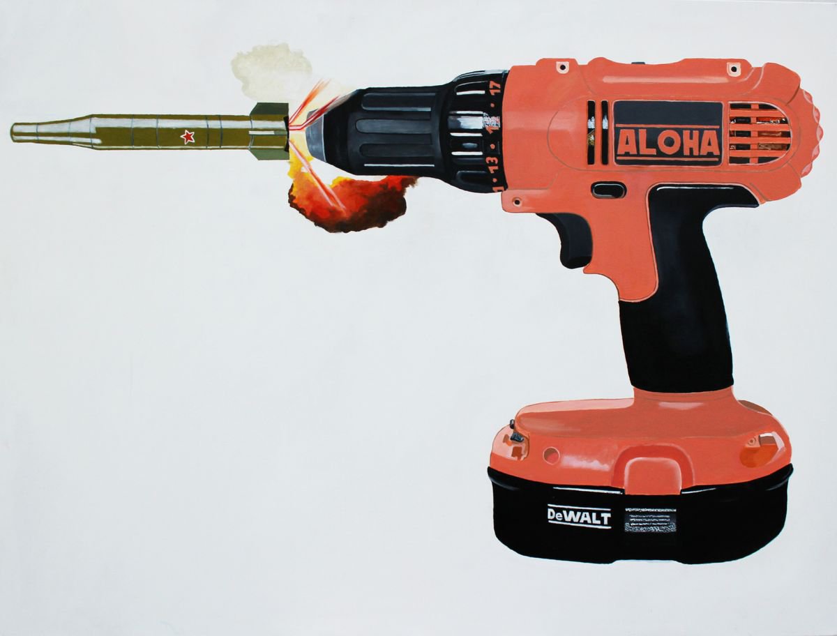 Photorealistic Still Life Oil Painting By Ken Vrana, 40 X 30", This Is Not A Drill Iii, Original Artwork