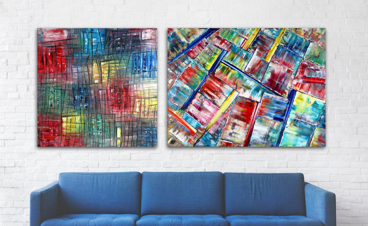 Got You Covered - Original PMS Large Oil Painting Diptych on Large Canvas - 84 x 36 inch... by Preston M. Smith (PMS)