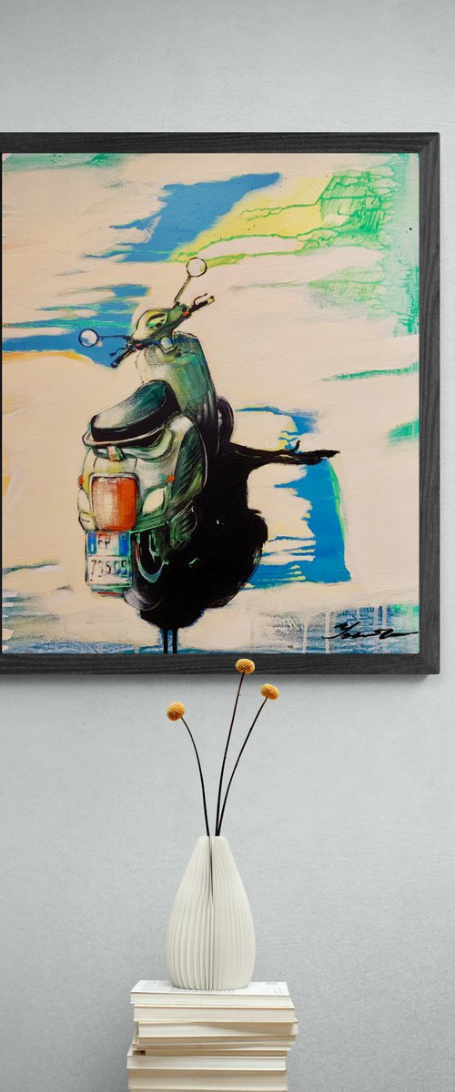 Bright motorbike - "Italian summer day" - Sunrise - Pop Art - Moped - Expressionism by Yaroslav Yasenev