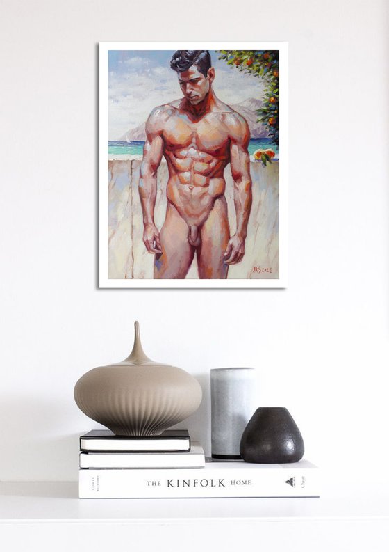 SUNNY DAY by Yaroslav Sobol (Modern Impressionistic Figurative Oil painting of a Man Nude Male Model Gift Home Decor)