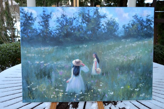 Among the Wildflowers. Medium Oil Painting