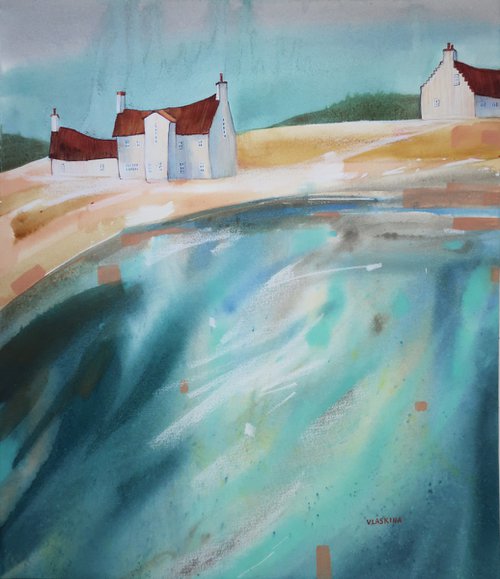 Scottish village - Watercolor landscape by Alla Vlaskina