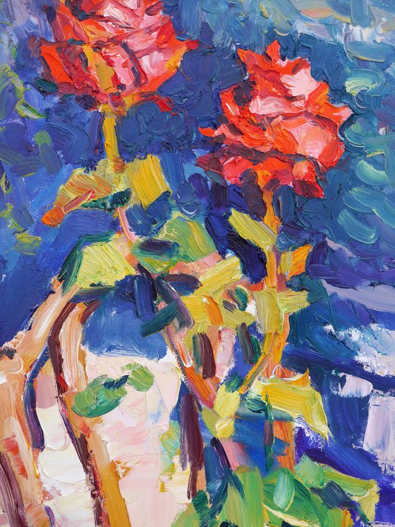 November roses  (plein air, original oil painting)