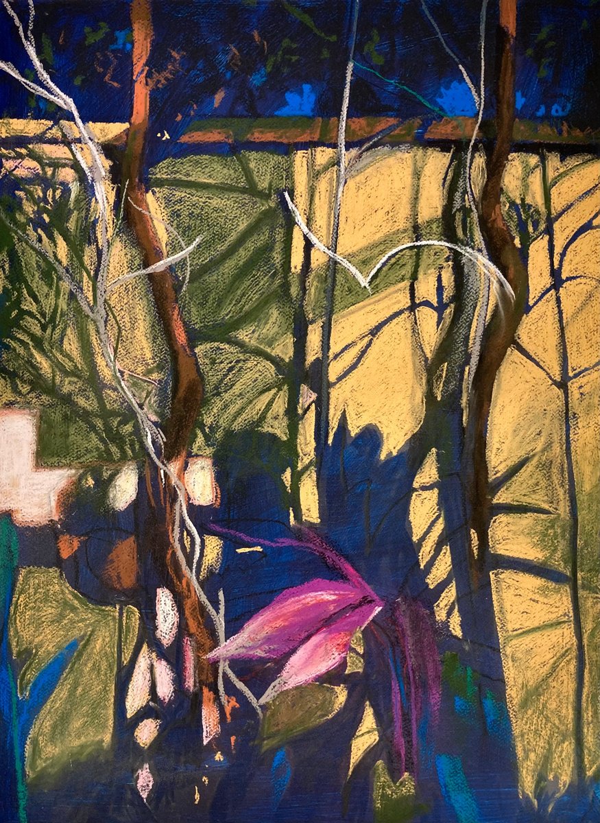 Impressionistic Botanical Pastel Drawing By John Cottee, 22 X 30, Night Garden, Original Artwork