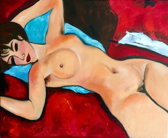 Red Nude Amedeo Modigliani inspired