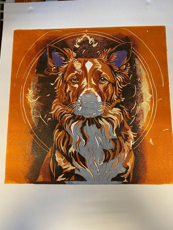 Dog – reduction linocut print