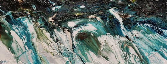 Natural Teals 200cm x 80cm Teal Green Textured Abstract Art