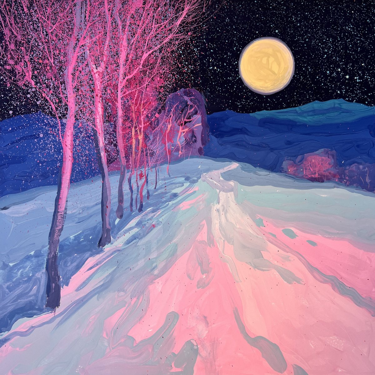 Impressionistic Landscape Painting By Andrii Kovalyk, 20 X 20, Moonlight Silence, Original Artwork