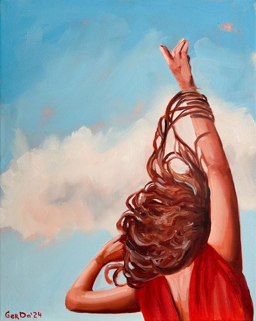 Wind in Her Hair - Retro Redhead Woman Painting by Daria Gerasimova