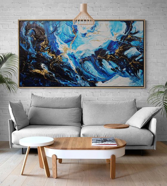 Iced Golden Sapphire 190cm x 100cm Textured Abstract Art