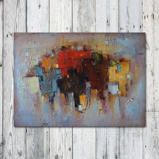 Urban Legends - 3, Abstract  City painting, free shipping