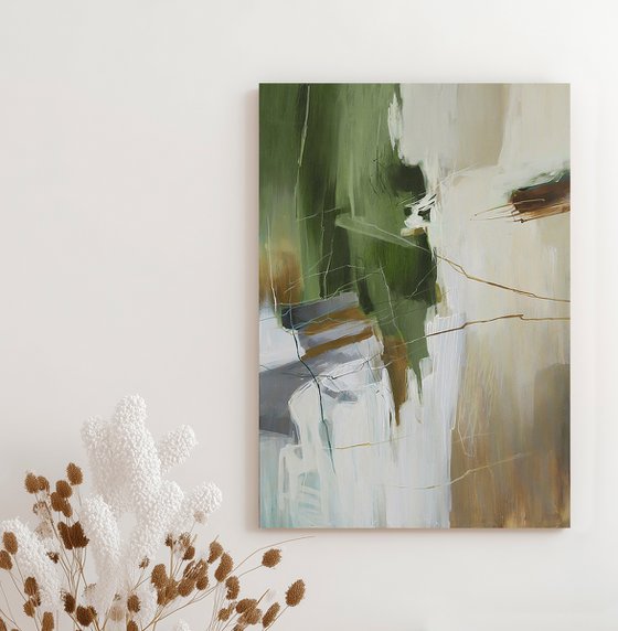 "Green Melody 3" Abstract green beige art