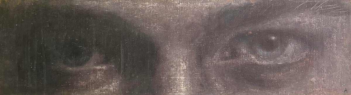 Surrealistic Portrait Painting By Margarita Ivanova, 35 X 10", Eyes Contact, Original Artwork