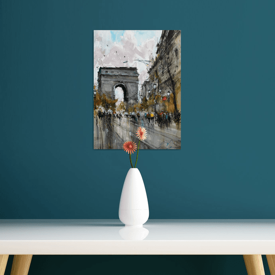 Raining at Arc de Triomphe