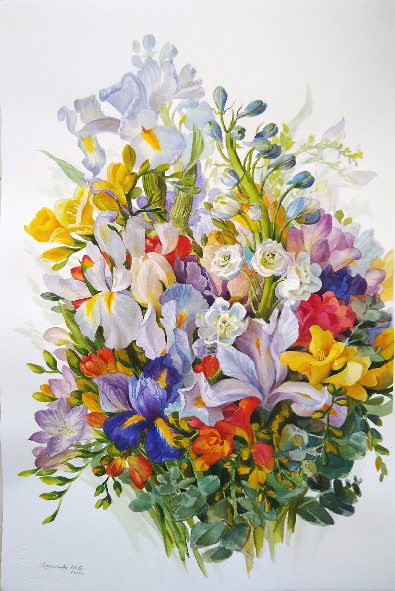 Photorealistic Botanical Watercolour By Yulia Krasnov, 15 X 22", Bouquet "Artist
