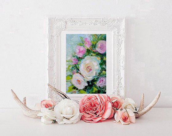 Rose Painting Original Art Abstract Floral Small Oil Artwork Flower Wall Art Mini Oil Painting