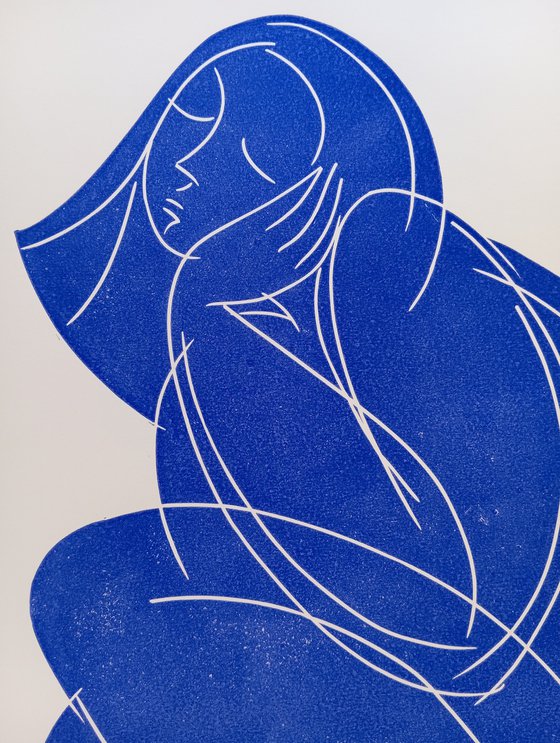 Linoprint "Blue nude-2" 50x70cm