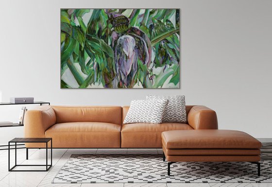 FRUIT AND MOTH - large original oil painting, floral art, interior art, office decor