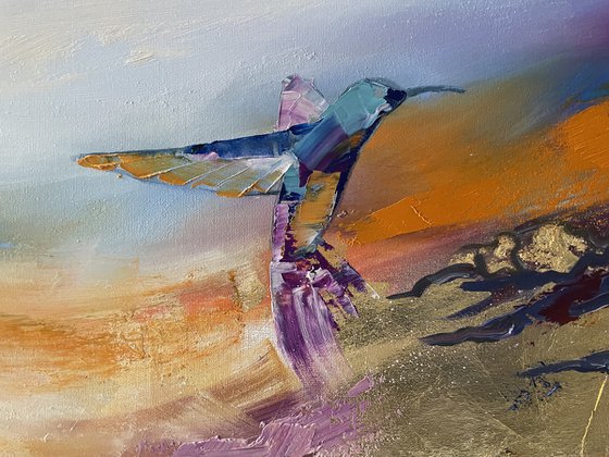 Hummingbird flying. Original abstract painting