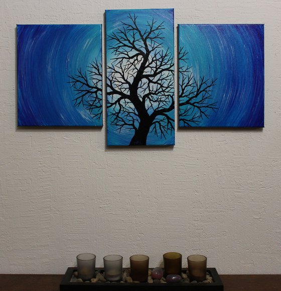 Night tree silhouette triptych