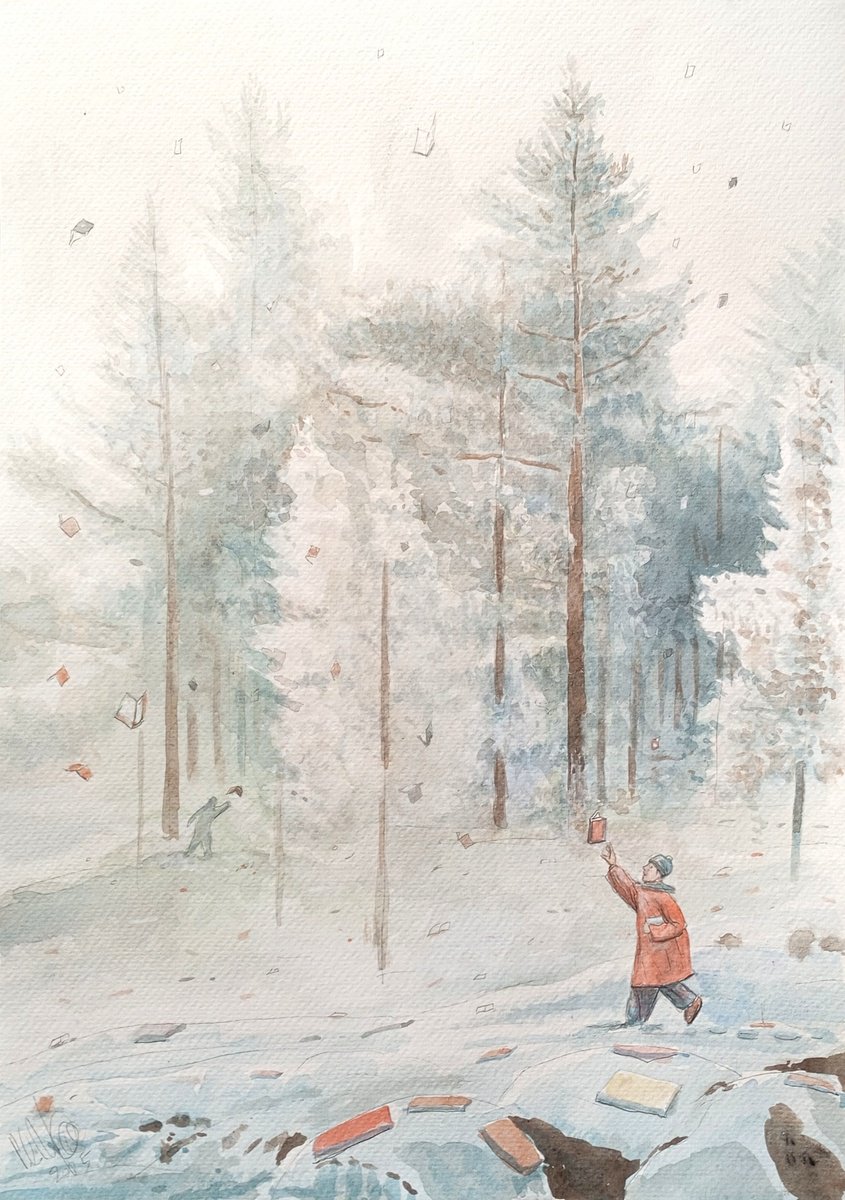 Illustrative Pastel Drawing , Hunters-Gatherers Of Books By Paolo Beneforti, 12 X 17, Artwork For Sale On Artfinder