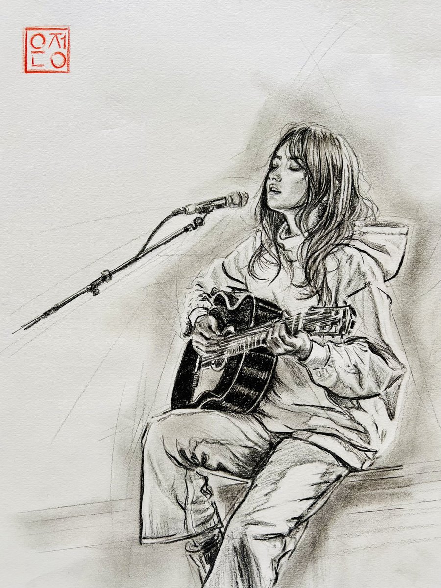 Portrait Charcoal Drawing By Natali Part, 11 X 17", My Song, Original Artwork