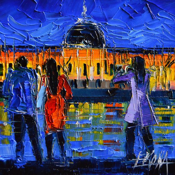 LYON SIGHTSEEING BY NIGHT modern impressionism palette knife oil painting