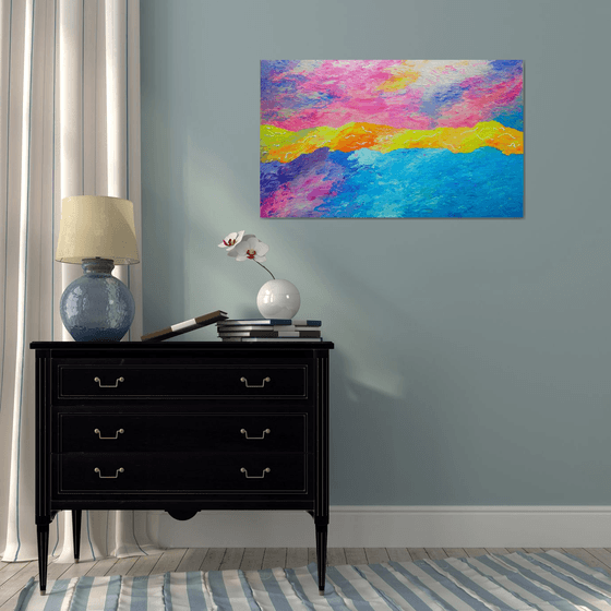 Awakening -  large, abstract colorful aerial sky painting; home, office decor; gift idea