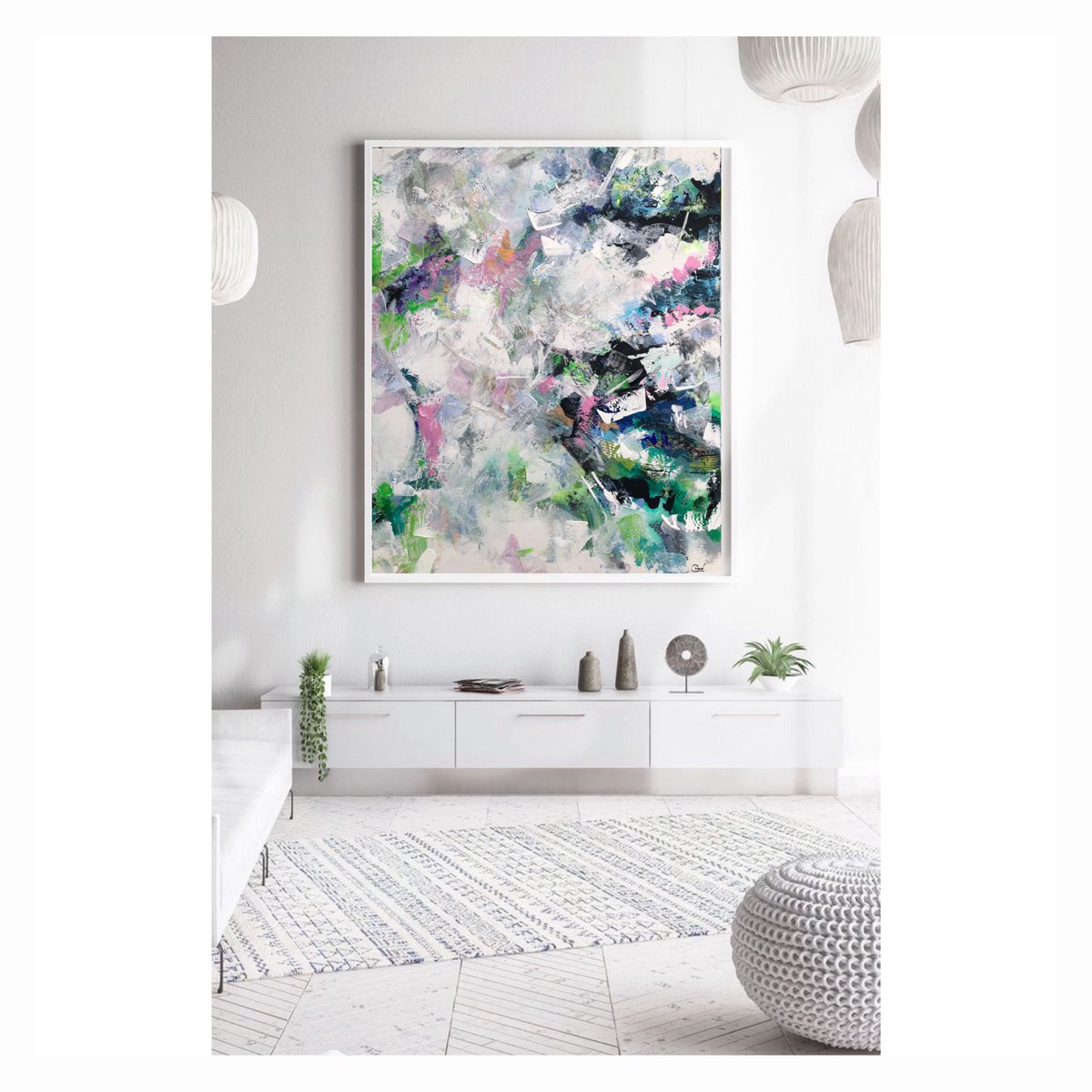 Expressive Abstract Acrylic Painting By Maria Esmar, 39 X 47", Gestural Abstraction, Original Artwork