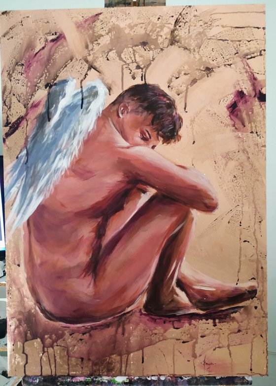 Angel I I I - Man Painting on MDF