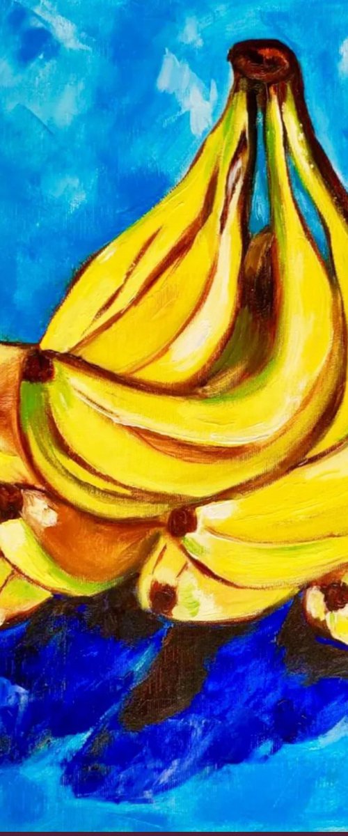 Bananas on  turquoise by Olga Koval