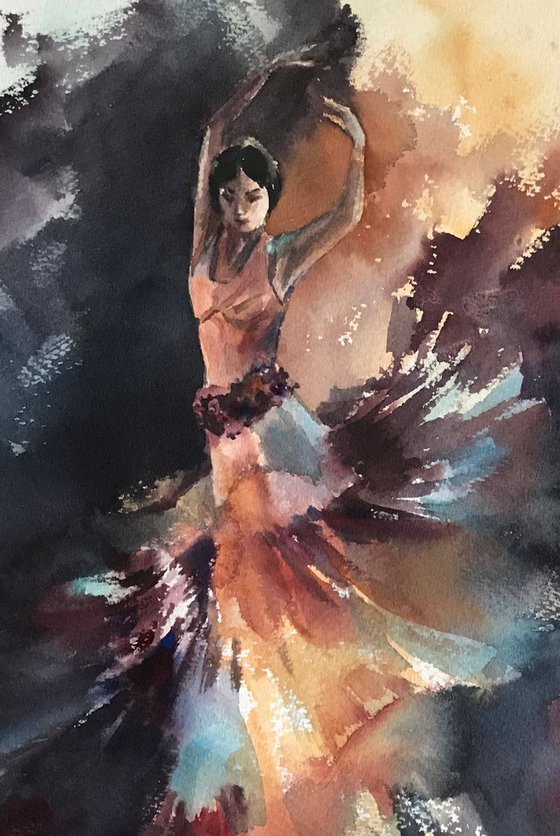 Flamenco Original Watercolor Painting