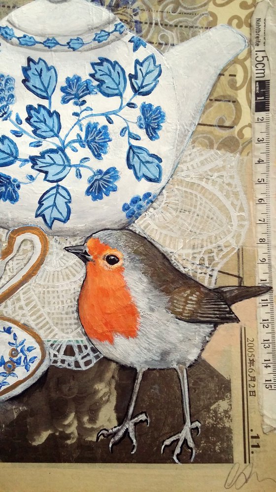 Mr Robin came to tea - Framed and ready to hang