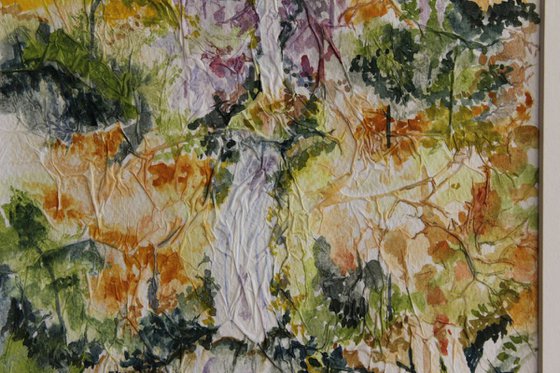 Waterfalls in Autumn, mixed media, gift , small painting