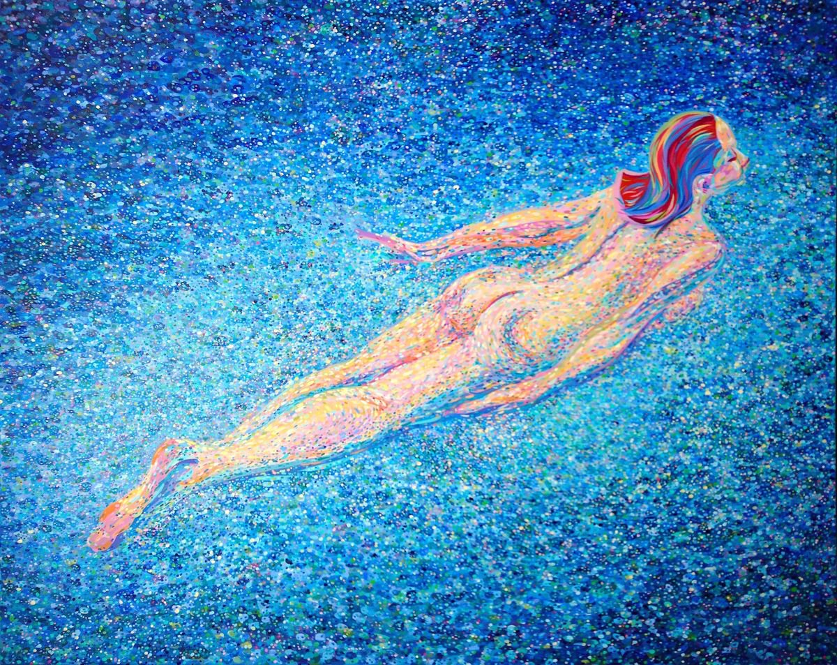 Impressionistic Landscape Oil Painting By Van Lanigh, 39 X 31", Under The Sea, Original Artwork